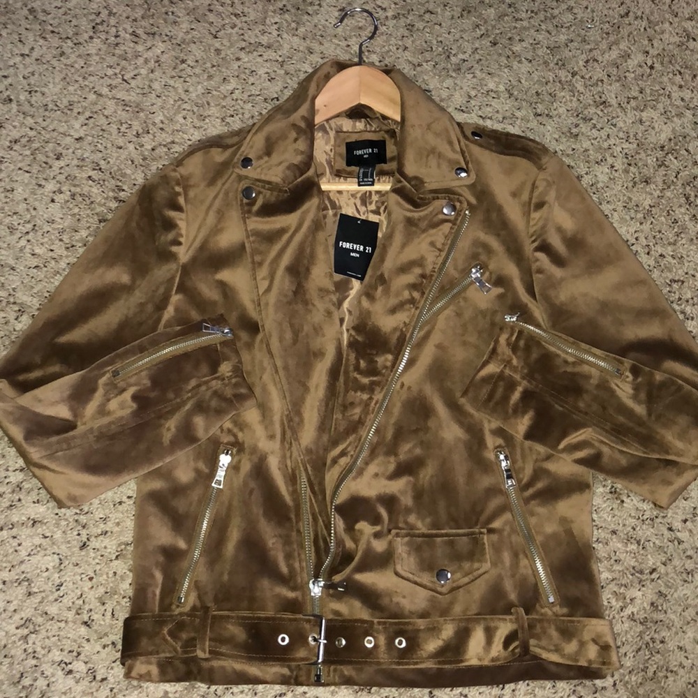 Men’s faux suede moto jacket by Forever 21.